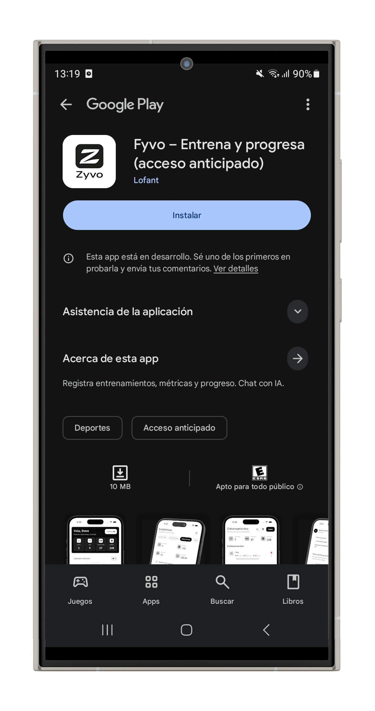 Ficha de Zyvo en Google Play con botón Descargar