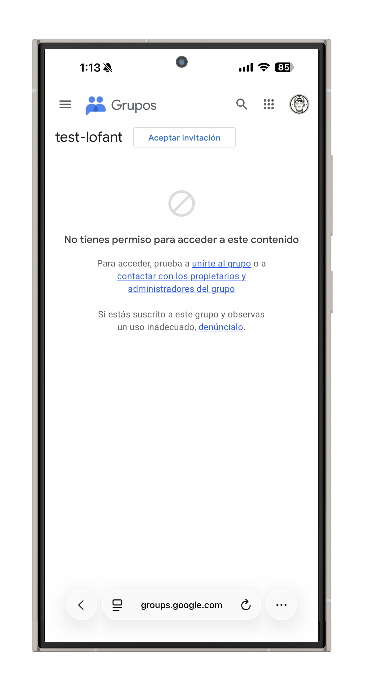 Paso 1: Página del grupo con el botón para unirse
